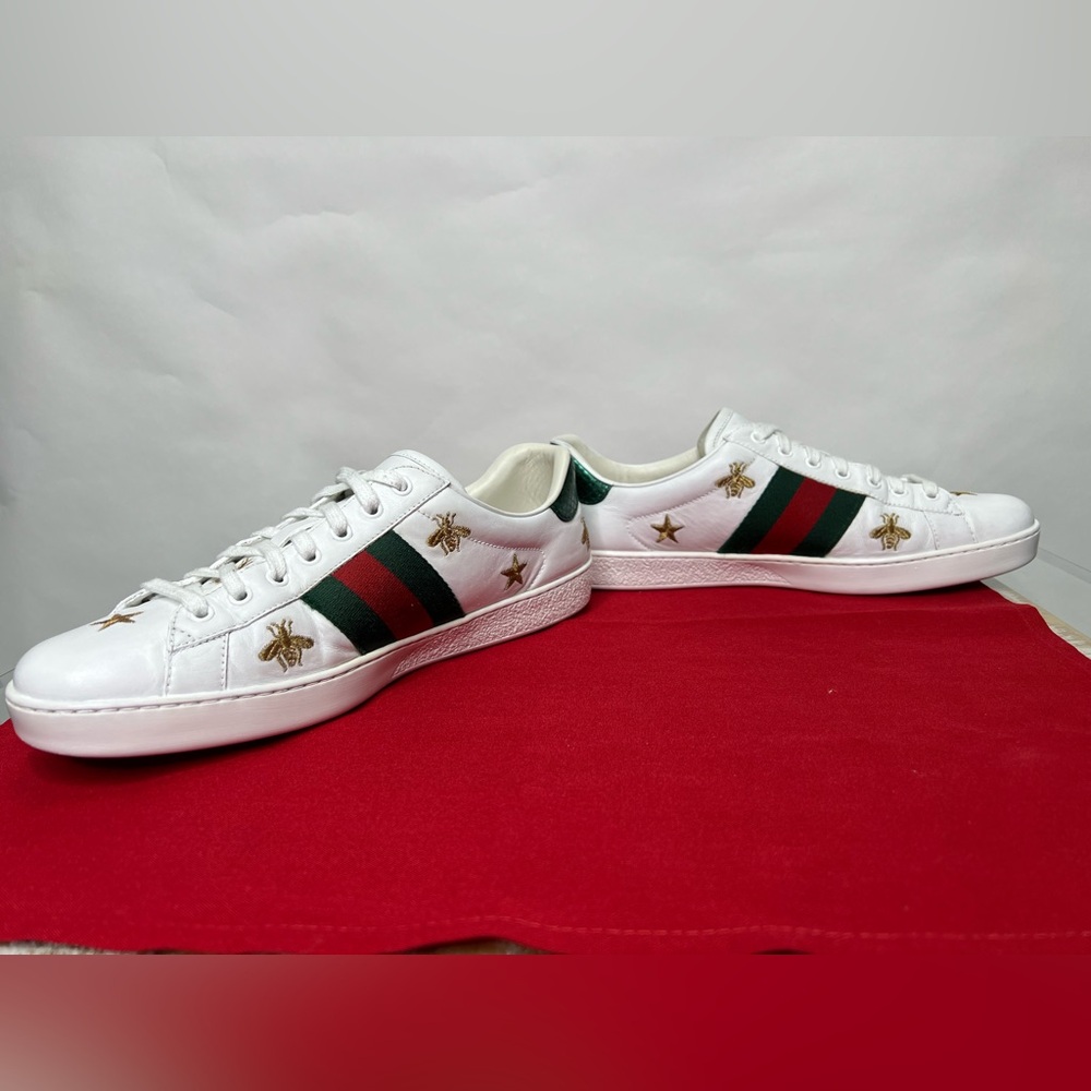 Gucci Ace Sneakers Embroidered Stitched White Green Gold Bees Stars - Picture 6 of 9
